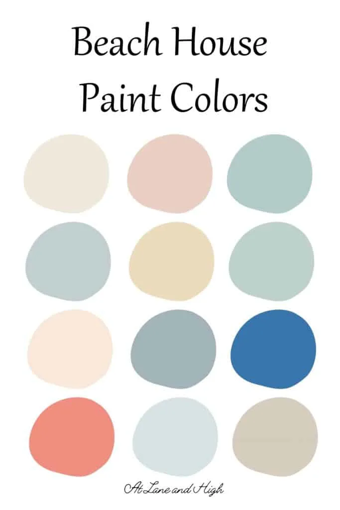 Twelve swatches of beach house paint colors.