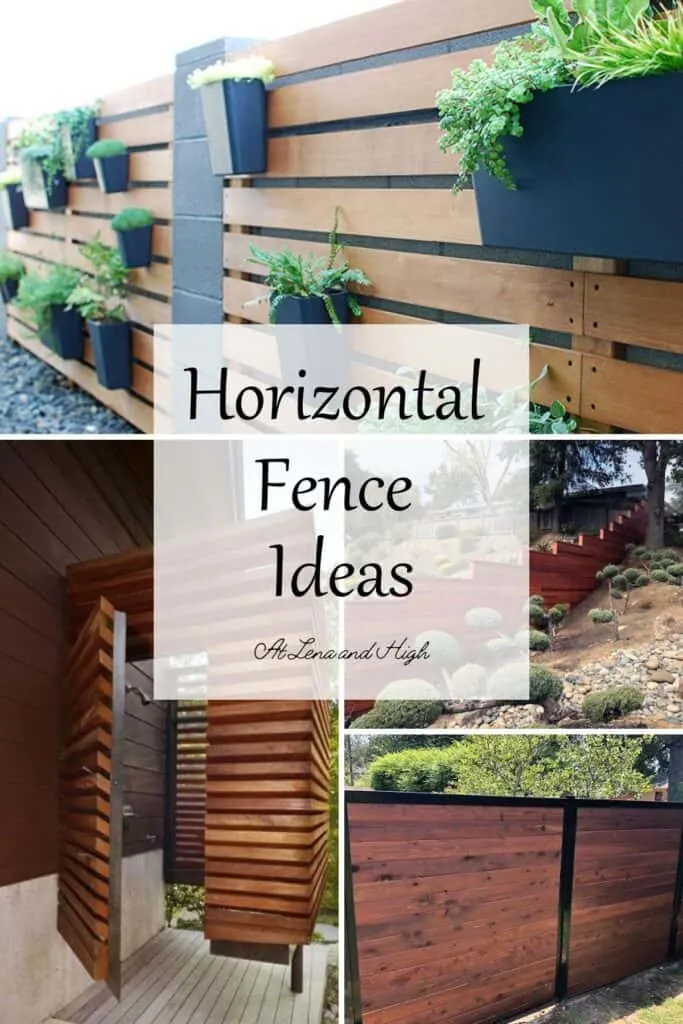 Four images of horizontal fence ideas pin for Pinterest.