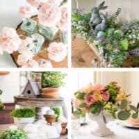 A grid of four photos of table settings for Easter