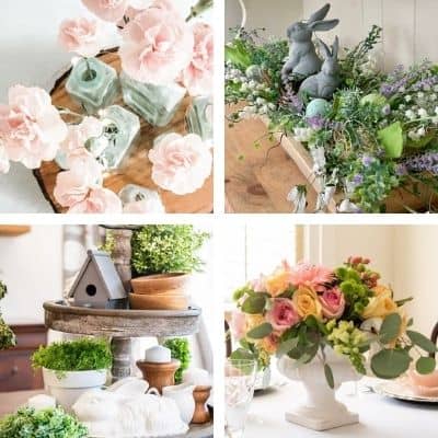 A grid of four photos of table settings for Easter