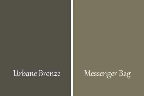 A side by side comparison of Urbane Bronze and Messenger Bag.