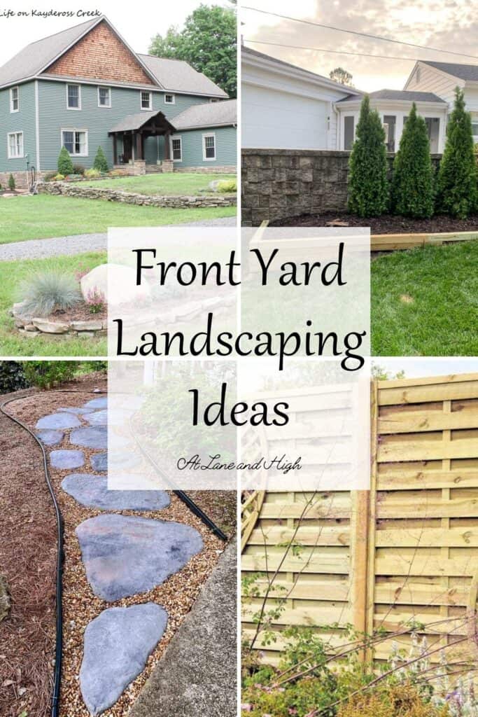 Four homes with different front yard landscaping ideas.