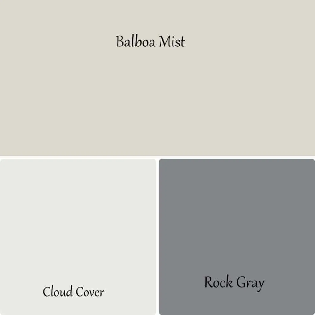 This shows Balboa Mist and a light off white color and gray as coordinating colors.