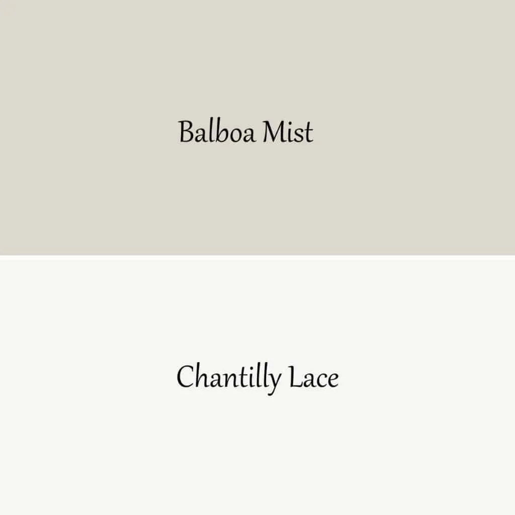 A side by side of Balboa Mist and Chantilly Lace.