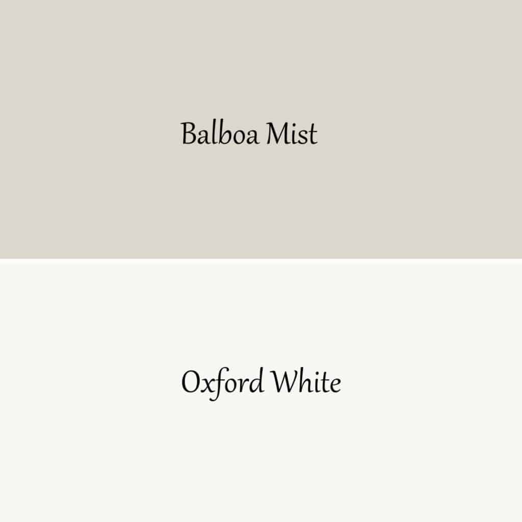 A side by side of Balboa Mist and Oxford White.
