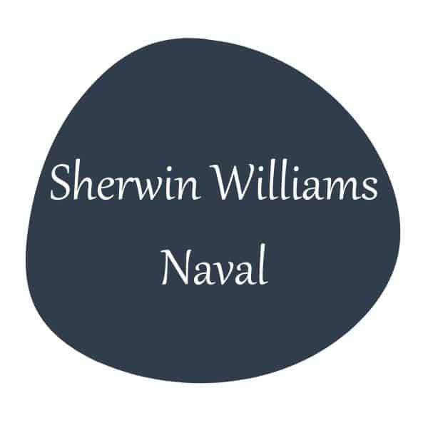 A smaller swatch of Sherwin Williams Naval with text overlay.