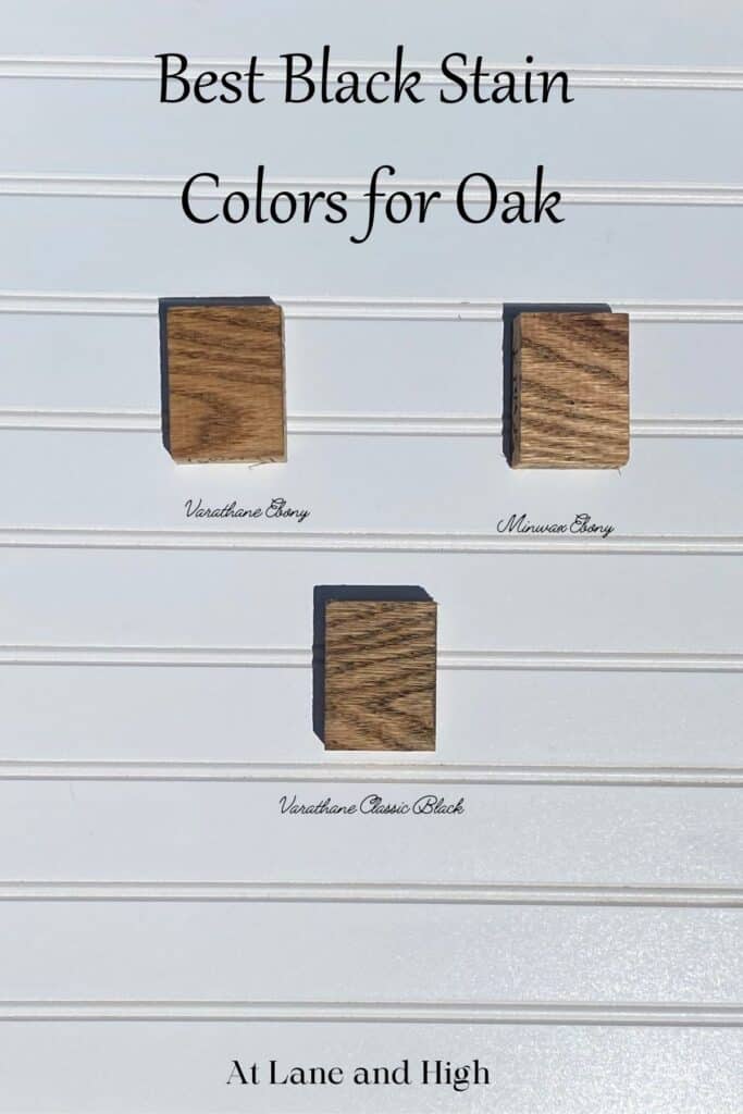 three examples of black stain on oak.