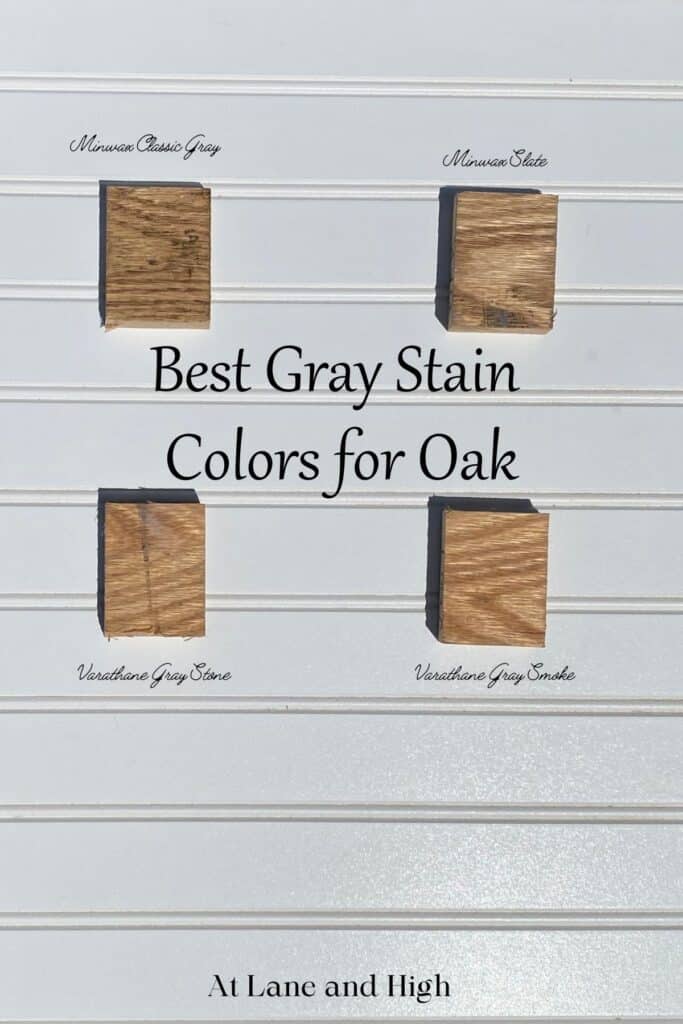 four examples of gray stain colors for oak.