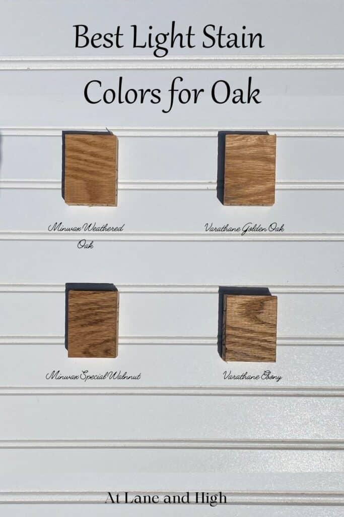 four examples of light stain for oak.