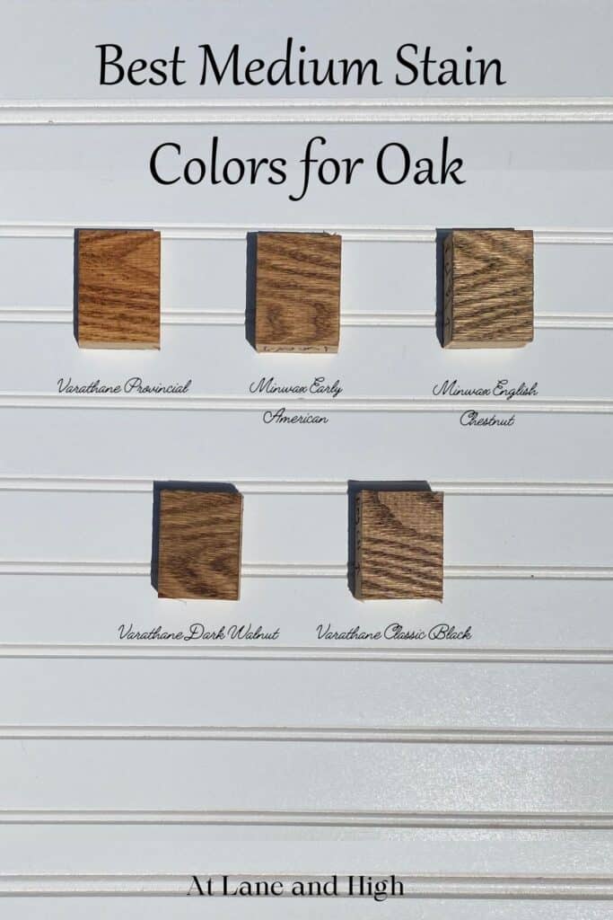 five examples of medium stain for oak.