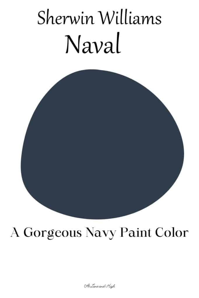 A swatch of Sherwin Williams Naval with text overlay.