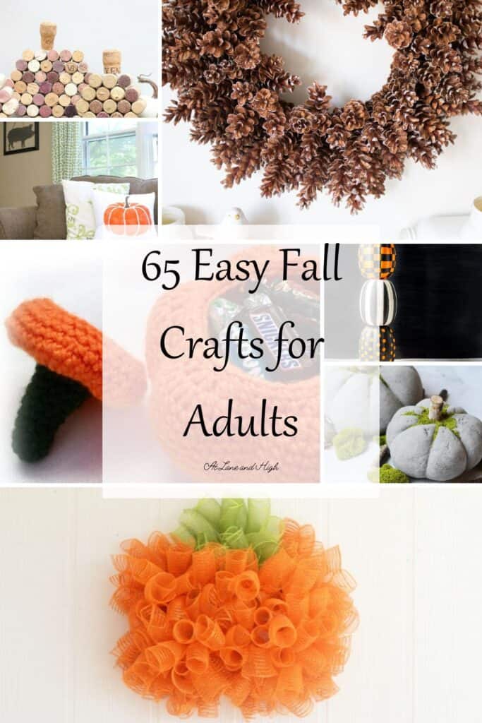A grid of 7 photos of fall crafts for adults with text overlay.