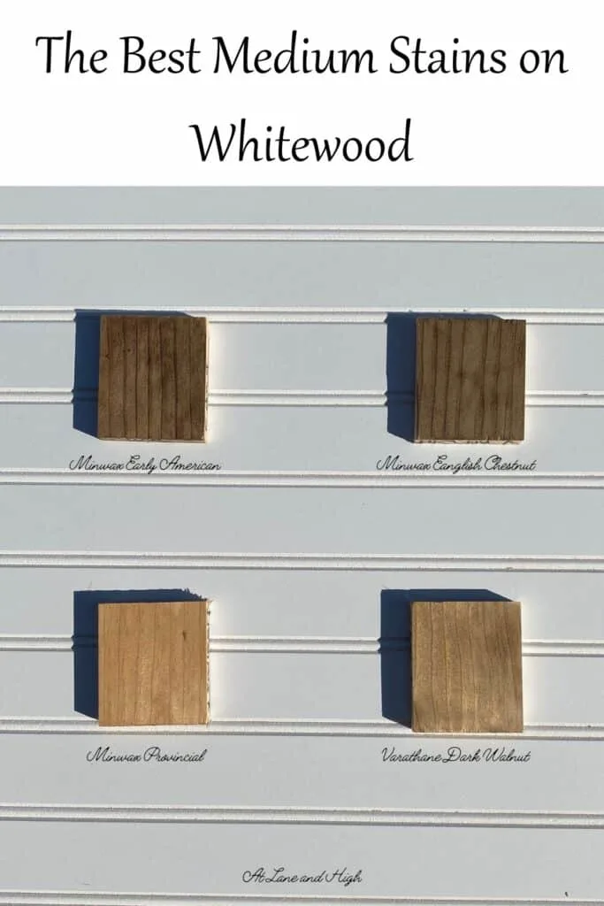 Four of the best medium stains for whitewood and text overlay.