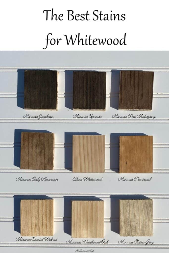 Nine of my favorite wood stains for whitewood and text overlay.