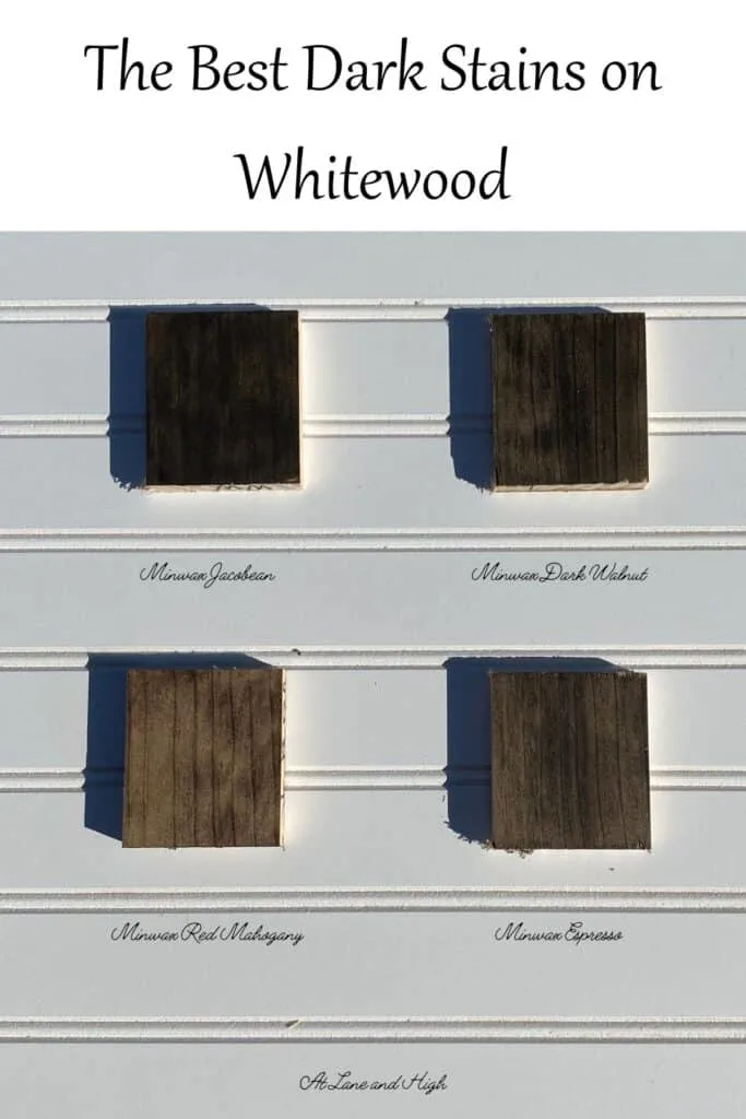 Four of the best dark wood stains for whitewood and text overlay.