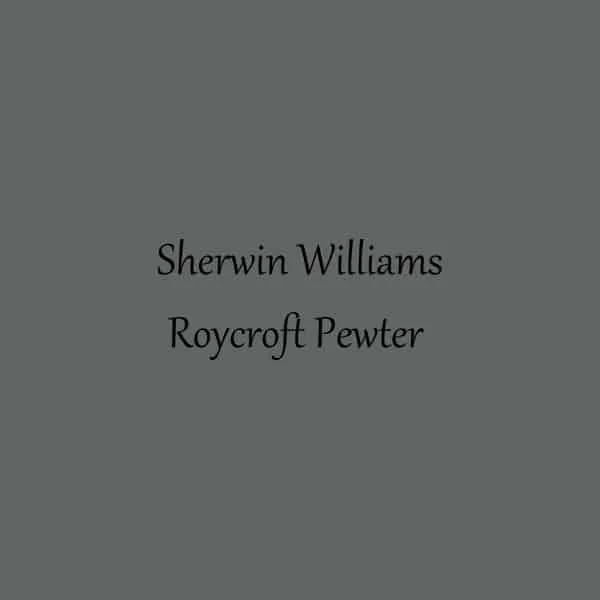 A swatch of Sherwin Williams Roycroft Pewter.