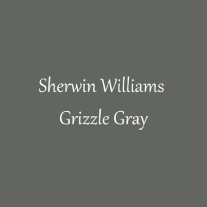 A swatch of grizzle gray with text overlay.