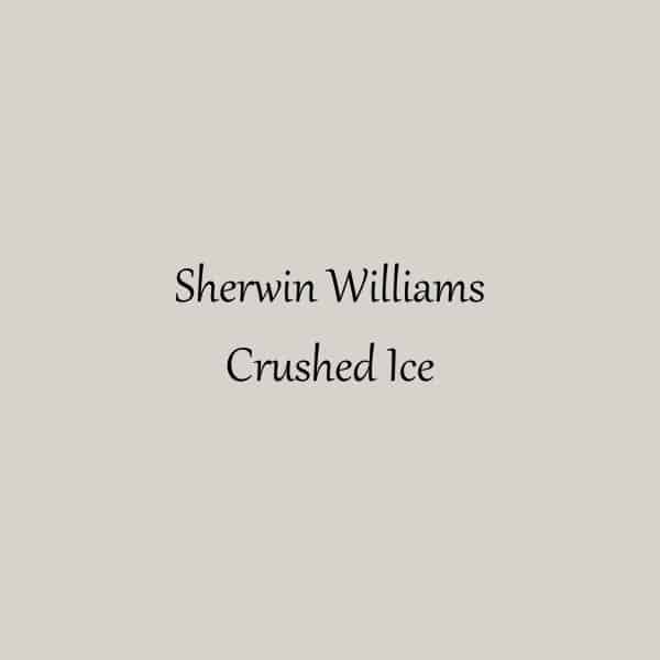 A swatch of Sherwin Williams Crushed Ice with text overlay.