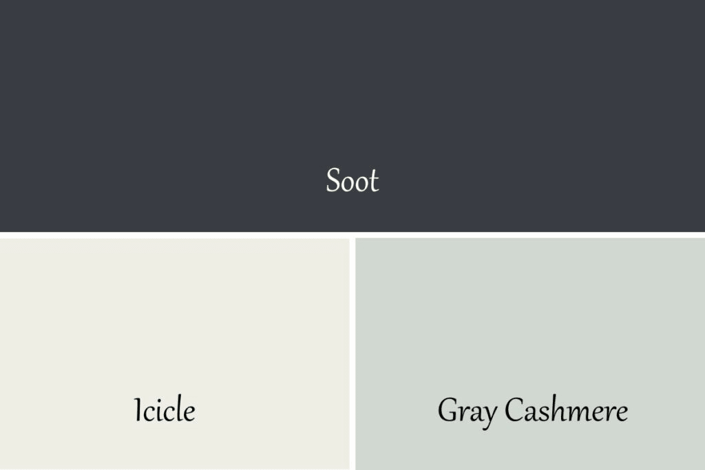 A comparison of three different colors, Soot, Icicle, and Gray Cashmere with text overlay.