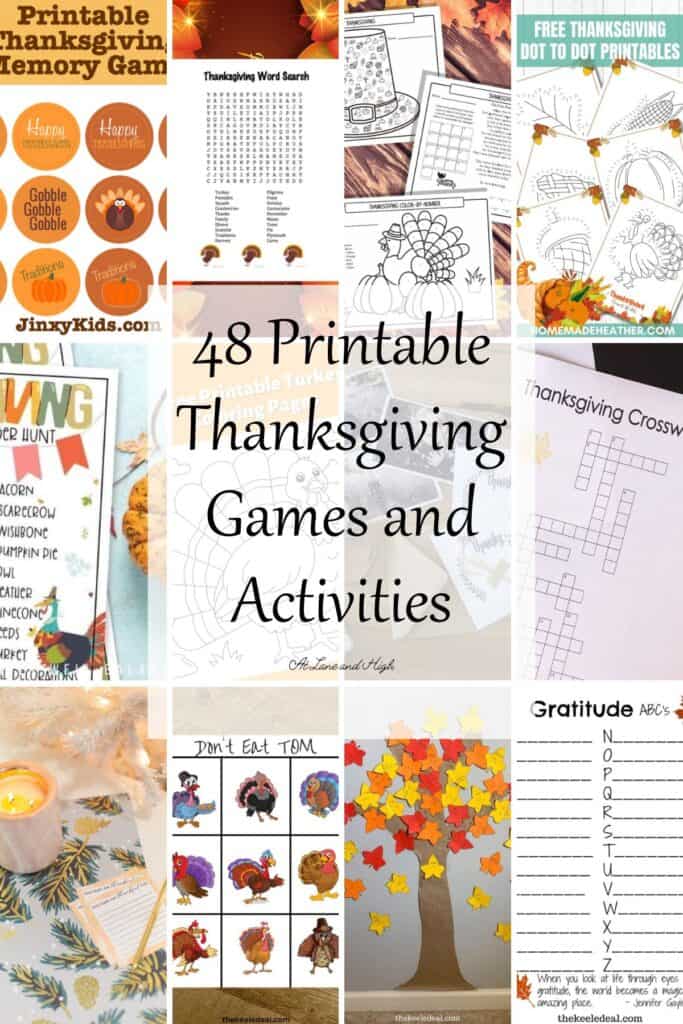 A grid of 12 photos of Thanksgiving games with text overlay.