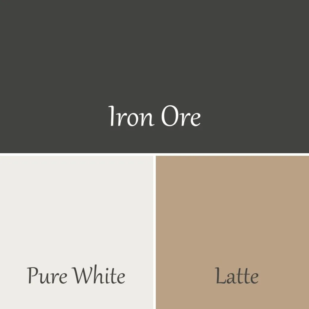 A comparison of Iron Ore, Pure White, and Latte with text overlay.