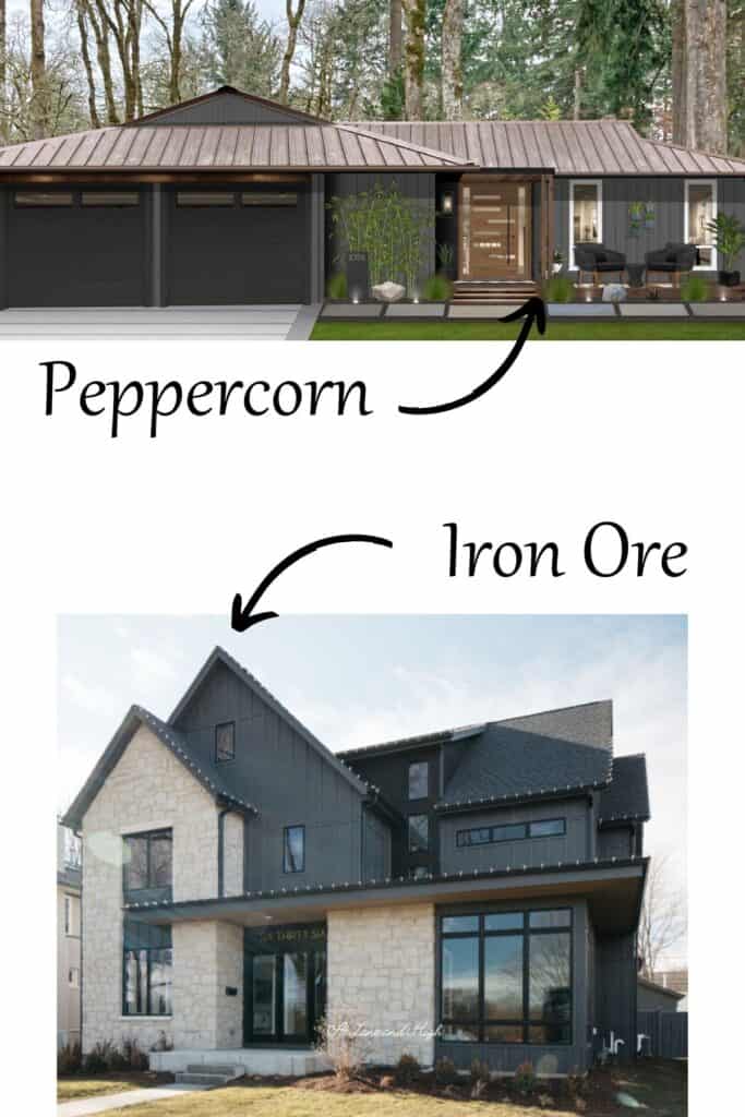 Examples of Iron Ore and Peppercorn on exterior of homes with text overlay.