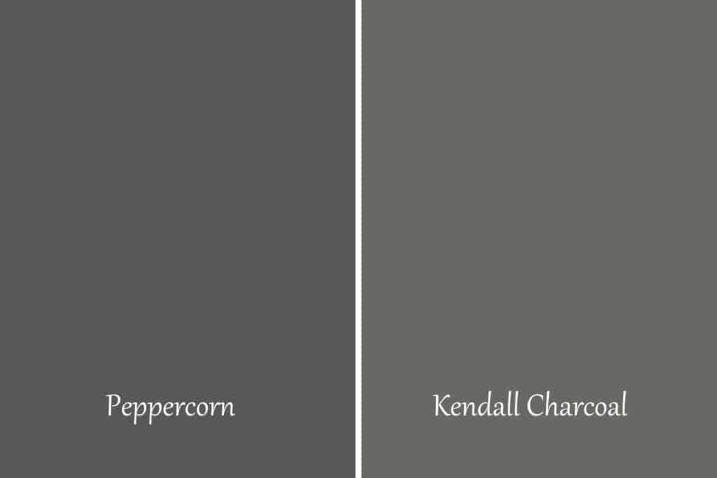 A side by side of Peppercorn and Kendall Charcoal.