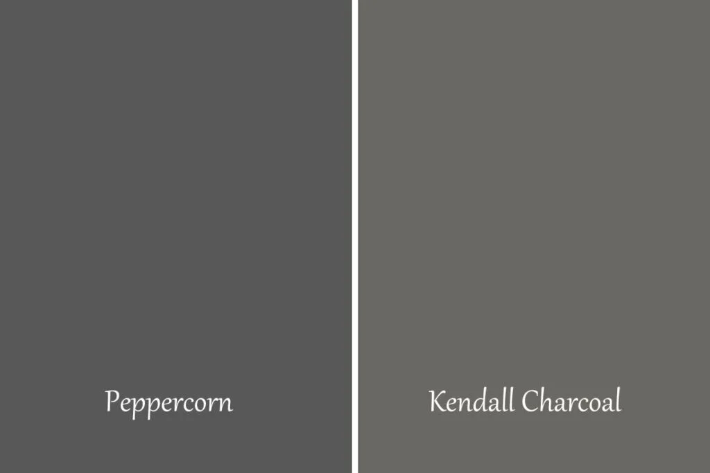 A side by side of Peppercorn and Kendall Charcoal.