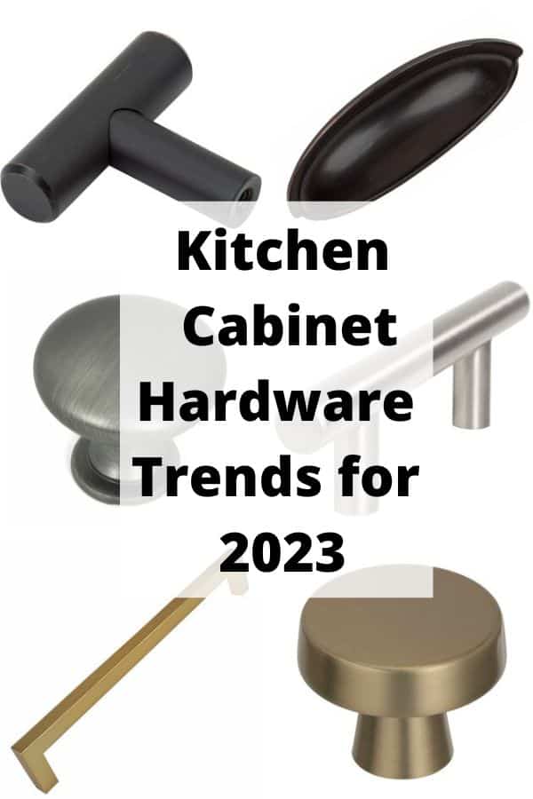 Examples of different kitchen hardware in different shapes and finishes.