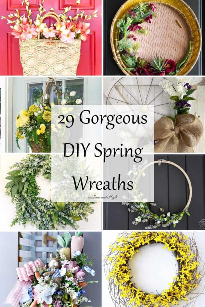 A grid of eight Spring Wreaths with text overlay.