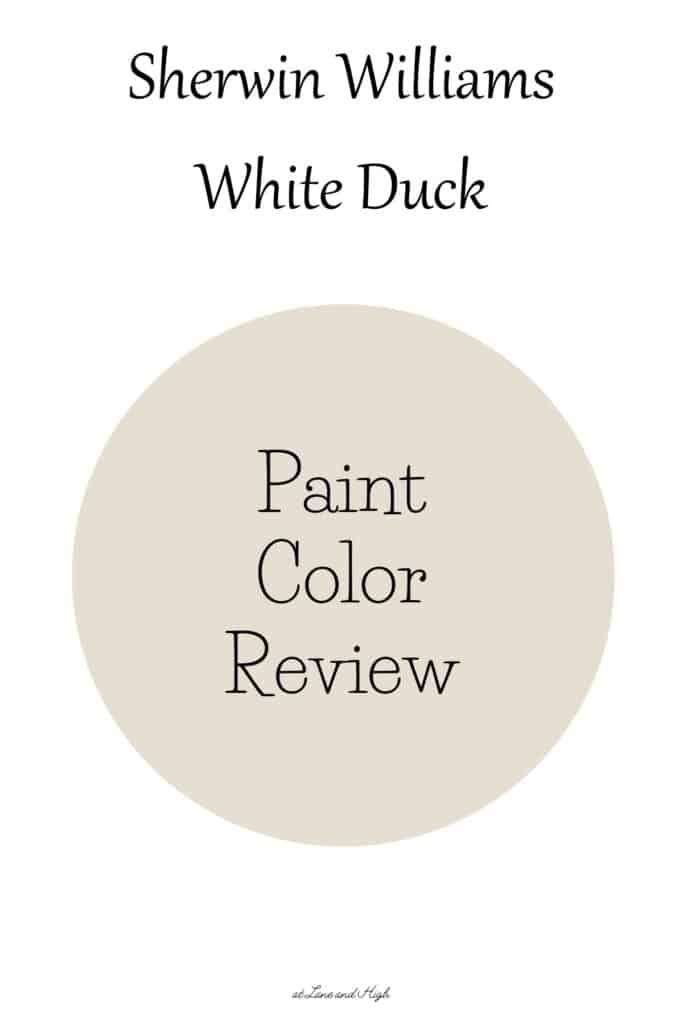 A swatch of Sherwin Williams White Duck with text overlay pin for Pinterest.