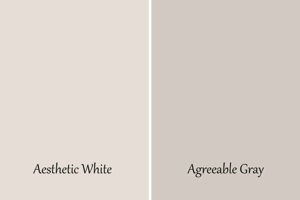 A side by side of Aesthetic White and Agreeable Gray.
