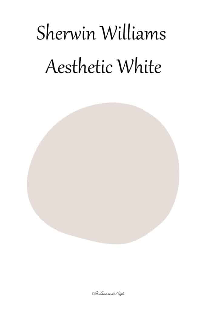 A swatch of Aesthetic White by Sherwin Williams with text overlay.