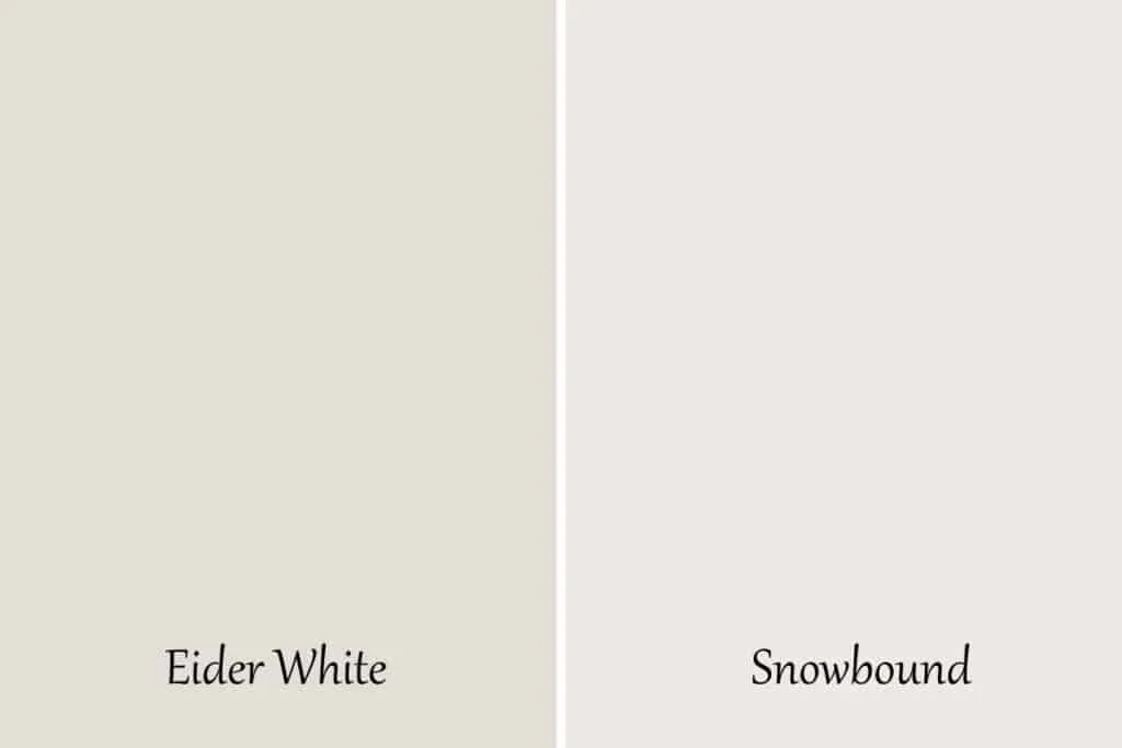 A side by side of Eider White and Snowbound with text overlay.