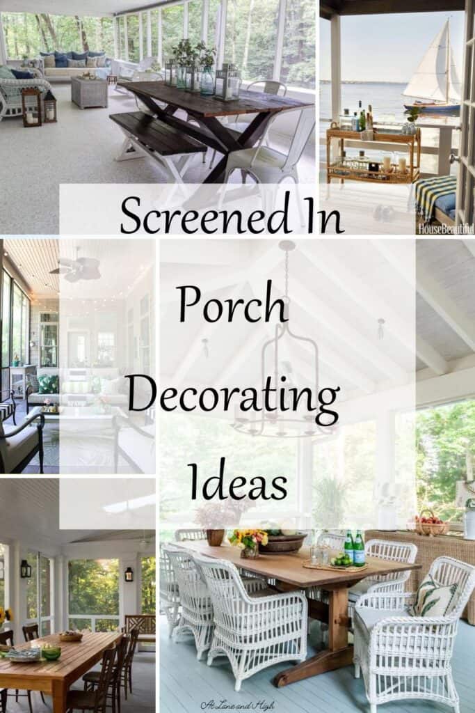 A grid of 5 photos of screened in porches with text overlay.