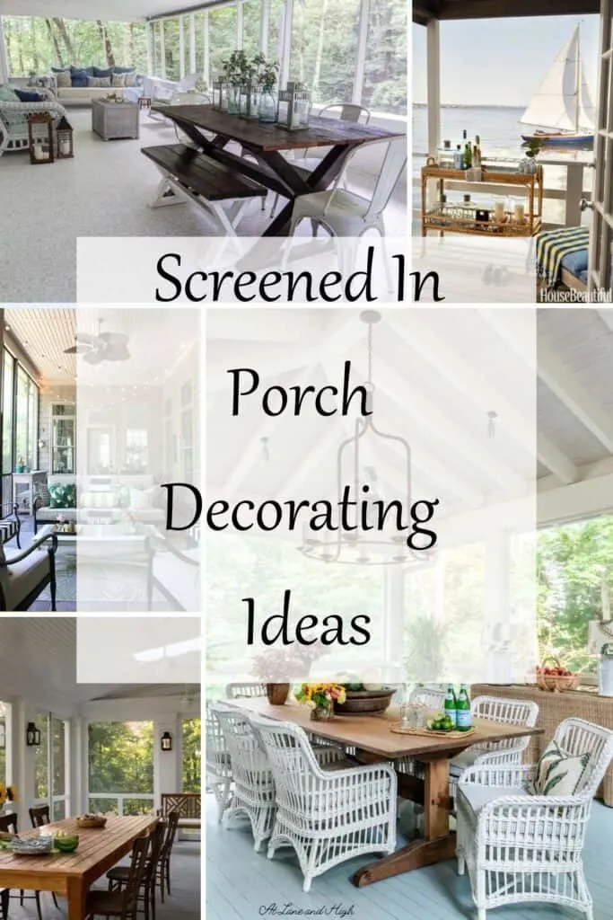 A grid of 5 photos of screened in porches with text overlay.