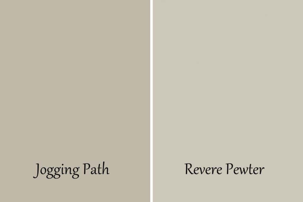 A side by side of Jogging Path and Revere Pewter.
