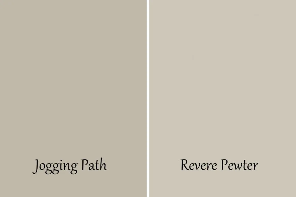 A side by side of Jogging Path and Revere Pewter.