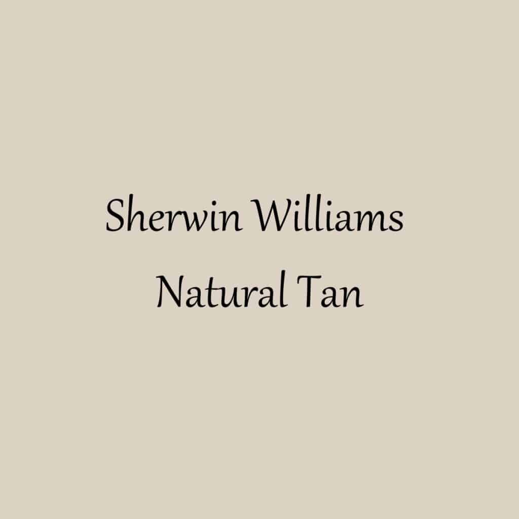 A swatch of Sherwin Williams Natural Tan with text ovderlay.