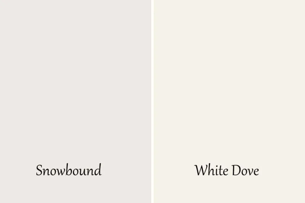 A side by side of Snowbound and White Dove with text overlay.