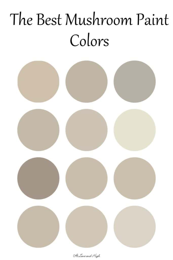 Swatches of mushroom paint colors with text overlay.