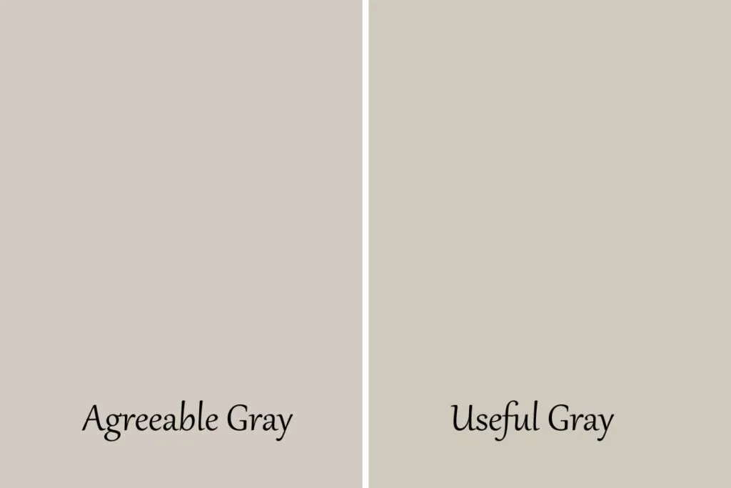 A side by side of Agreeable Gray and Useful Gray with text overlay.