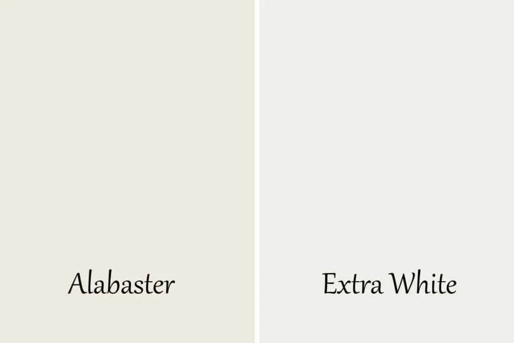 A side by side of Alabaster and Extra White.