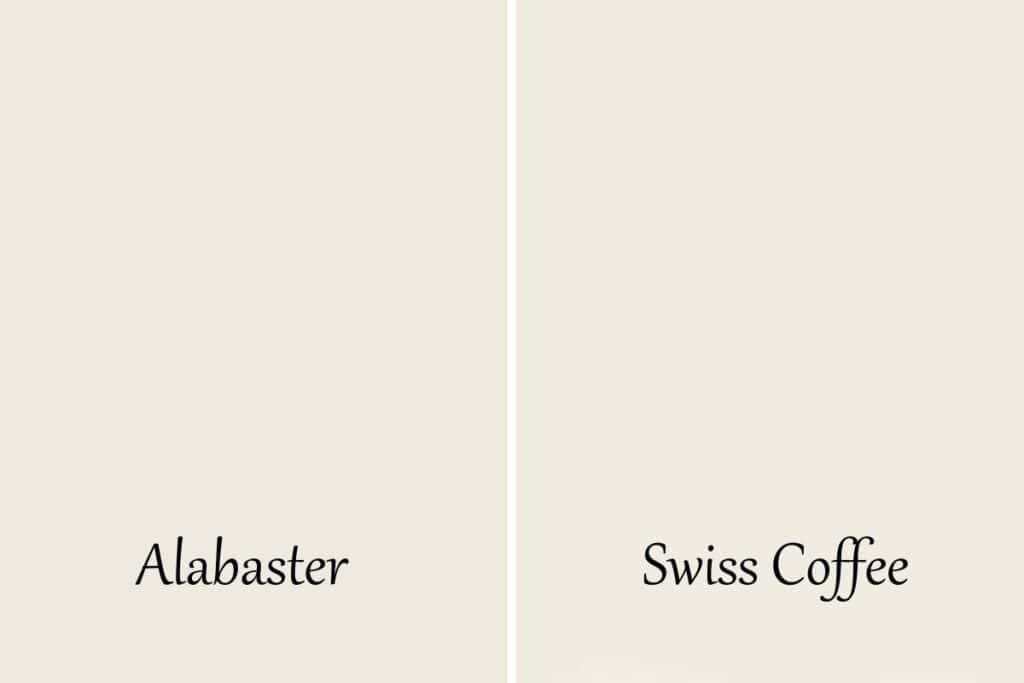 A side by side of Alabaster and Swiss Coffee.