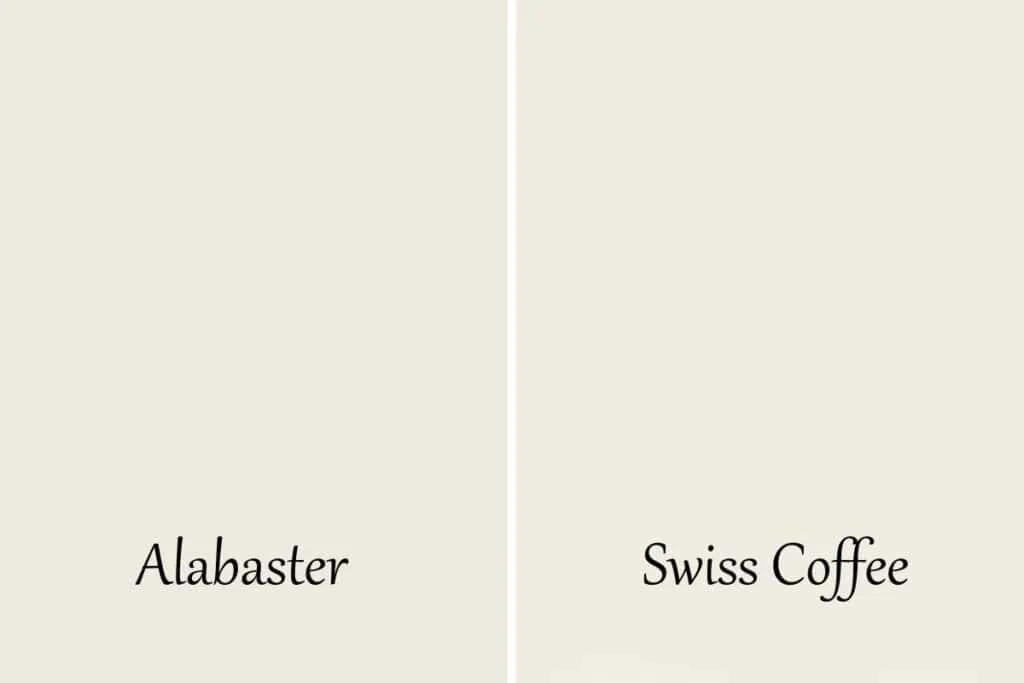 A side by side of Alabaster and Swiss Coffee.