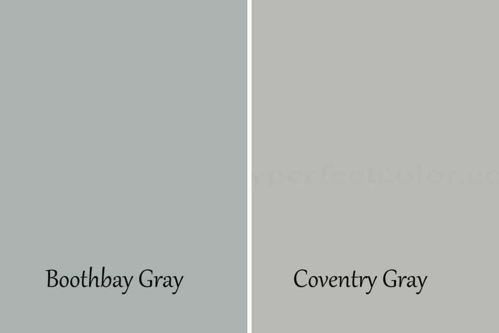 A side by side of Boothbay Gray and Coventry Gray