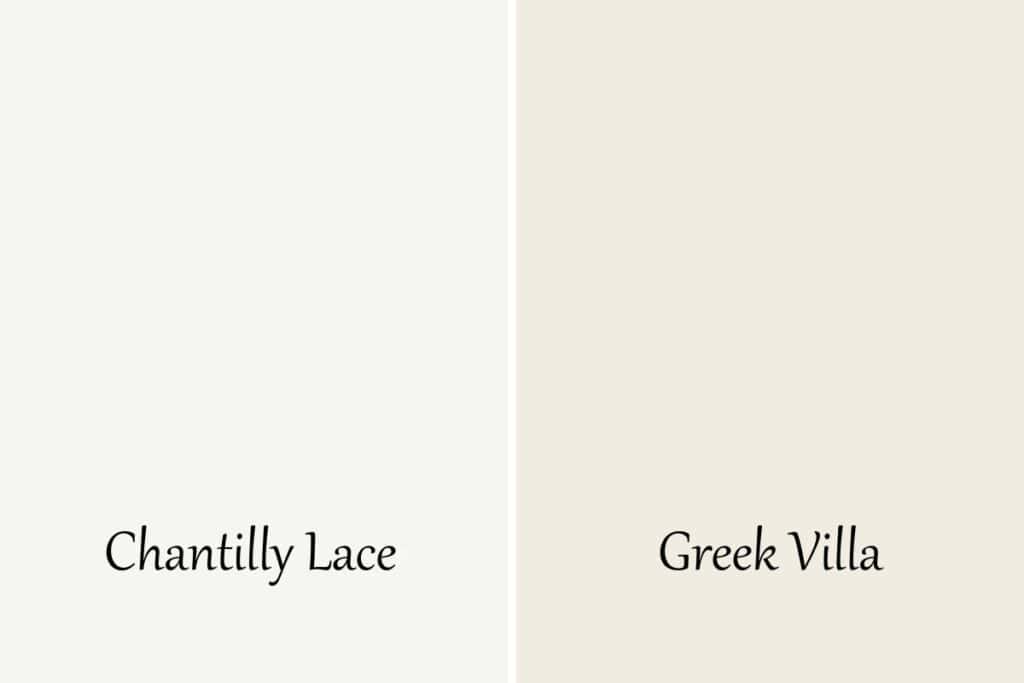A side by side of Chantilly Lace and Greek Villa.