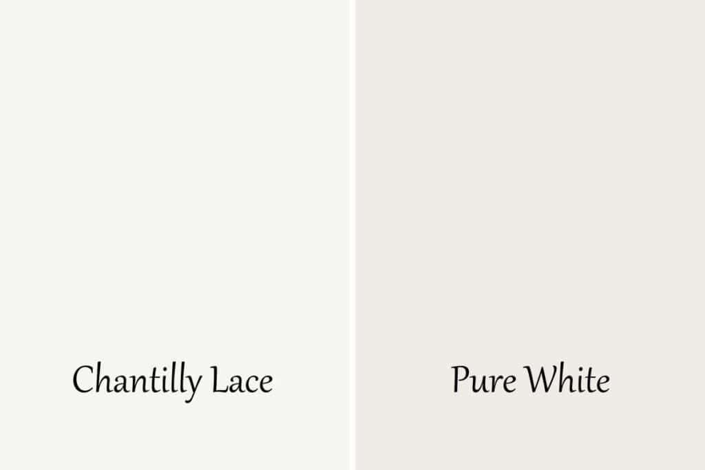 A side by side of Chantilly Lace and Pure White.