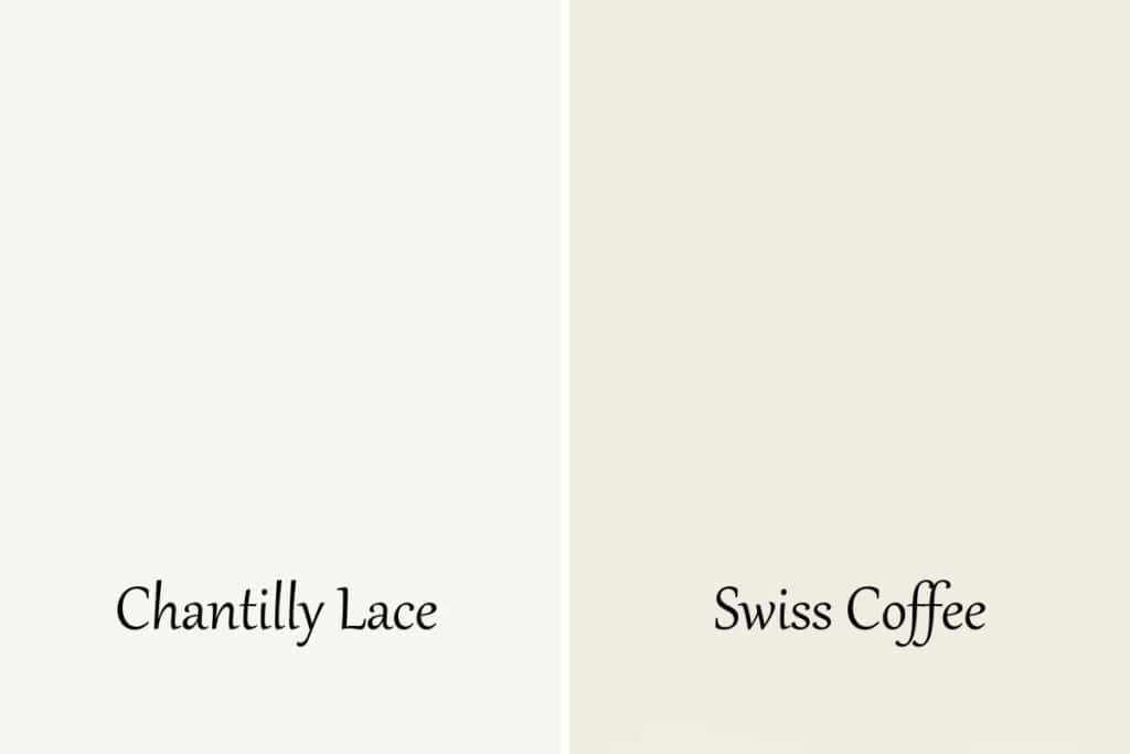 A side by side of Swiss Coffee and Chantilly Lace.