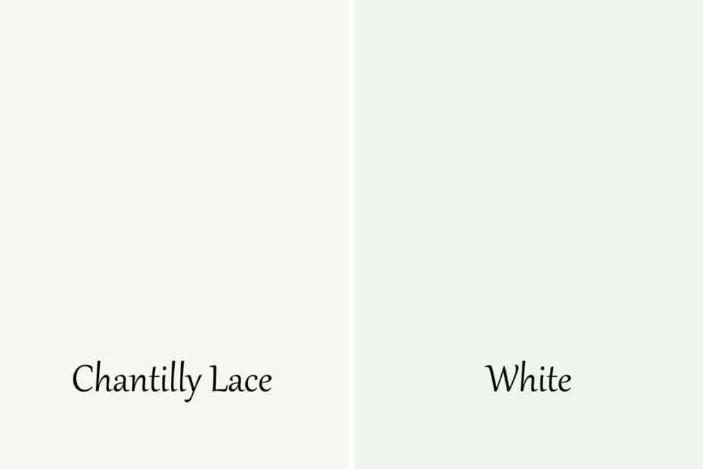 A side by side of Chantilly Lace and BM White.